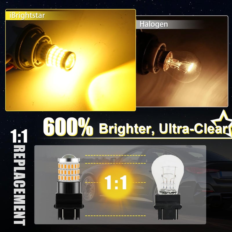 iBrightstar 3157 LED Bulb Amber, 3157a LED Turn Signal Bulbs Super Bright for vehicle Blinker Lights and Turn Signal Lights, 2 Pack - Image 2